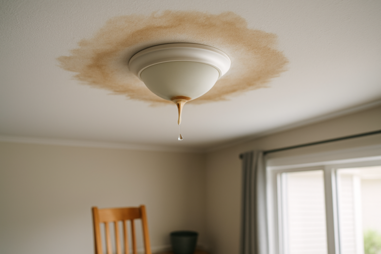 Salinas Plumbing Blogs 29 Brown water stain and a hanging drip on a downstairs ceiling caused by a bathtub leak from the floor above